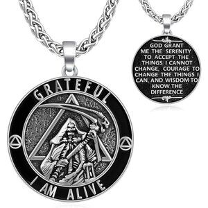 Grateful I Am Alive Serenity Prayer Pendant Necklace Silver NWT